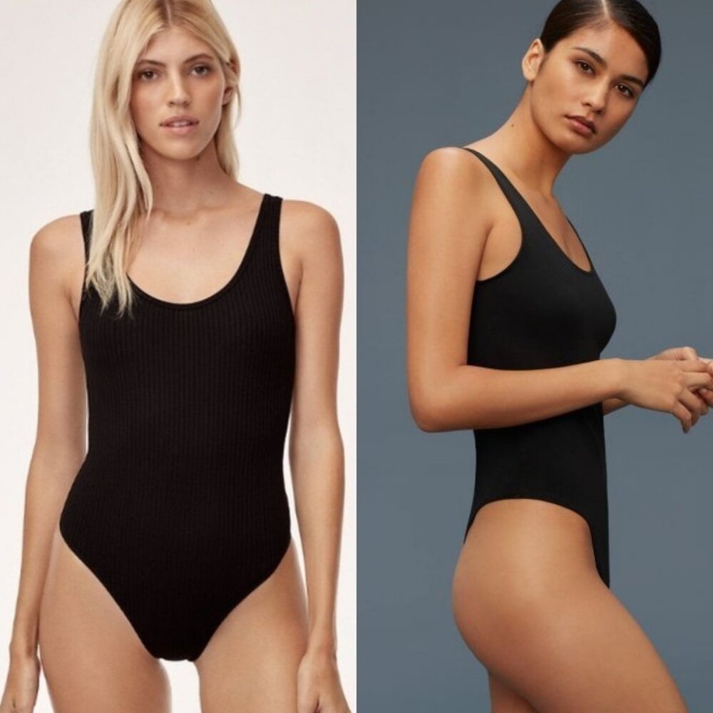 Aritzia Wilfred Free Leila Ribbed Bodysuit Scoop Neck Black Thong cut Size XXS